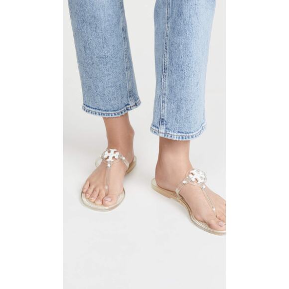 Tory Burch Women's Mini Miller Thong Flip Flops Clear jelly 10 - Picture 1 of 6